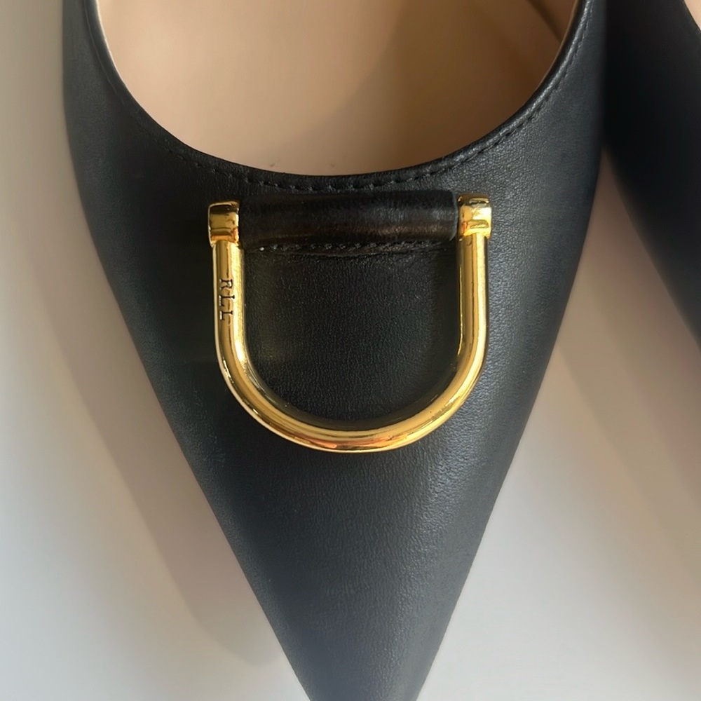 Lauren Ralph Lauren Black Slingback Kitten Heels with Gold Accent - Picture 3 of 9